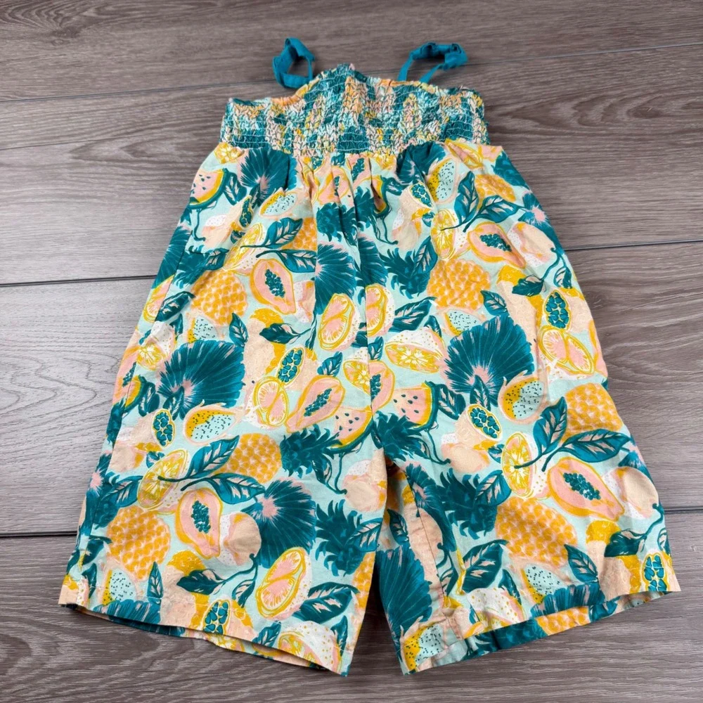 Tommy Bahama Girls Jumpsuit Tropical Fruit Print Smocked Cotton Teal 4T
